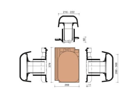 VHV VARIO KIT KOKERPAN 125MM + KAPJE + AANSLUITINGSMODULE + REDUCTORSTUK  NATUURROOD+ 652